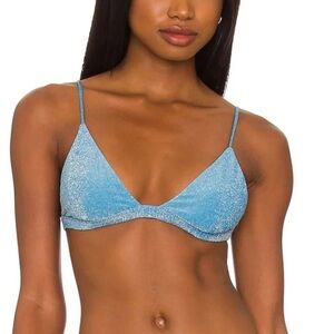 Mikoh Taga Bikini Top in Lurex Bermuda Blue Metallic Size Small NWT
